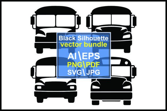 Black Silhouettes of School Buses Vehicl Graphics and Illustrations