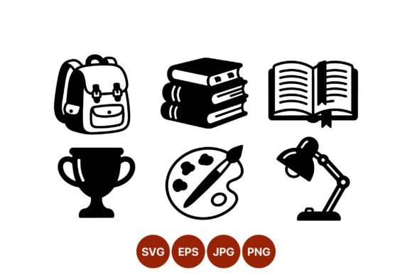 Black White School Icons: Graphics & Illustrations