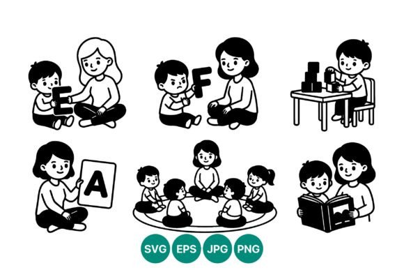 Children Learning Letters Graphics & Illustrations