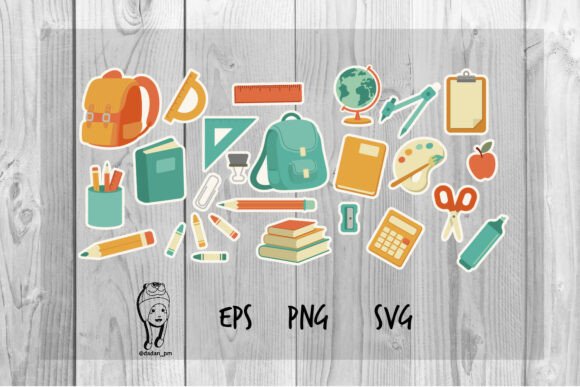 Cute School Supplies Stickers: Graphics & Labels Amp
