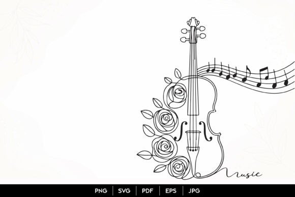 Elegant Violin Rose Music SVG: Graphics & Illustrations