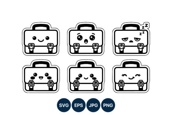 Kawaii School Bag Faces Vector Set Graphics