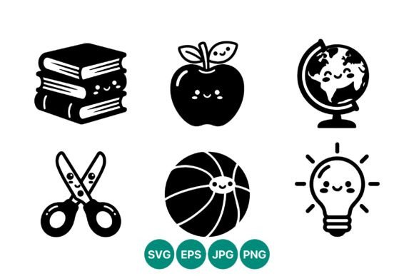 Kawaii School Icons: Graphics & Illustrations
