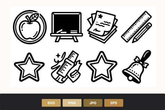 School Icons: Black White Graphics & Illustrations