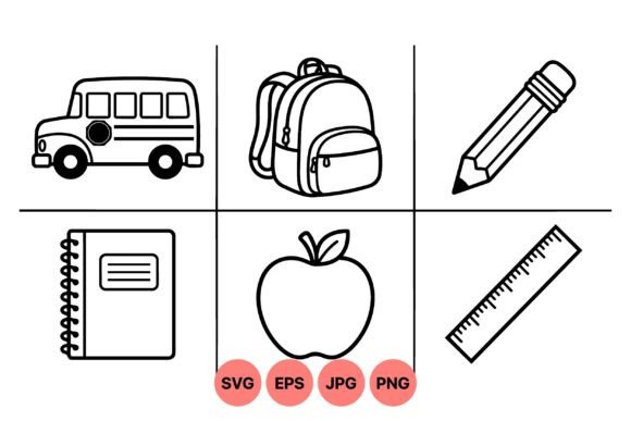 School Supplies Line Art Icons: Graphics & Illustrations