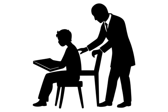Teacher Silhouette Guiding Student Graphics & Illustrations